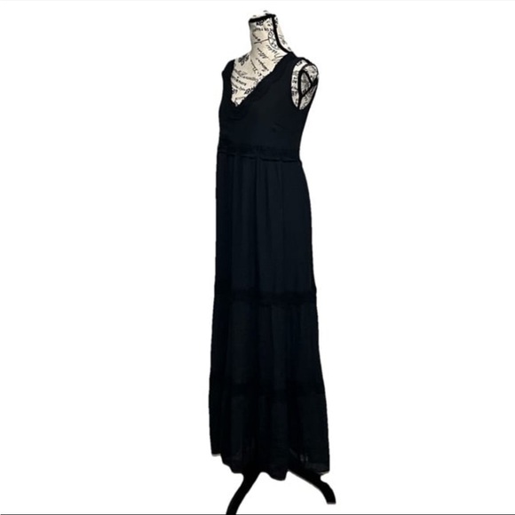 Say What Black Crinkle Gauze Crochet Maxi Dress Black Witch Goth Vampy S Boho - Picture 2 of 9